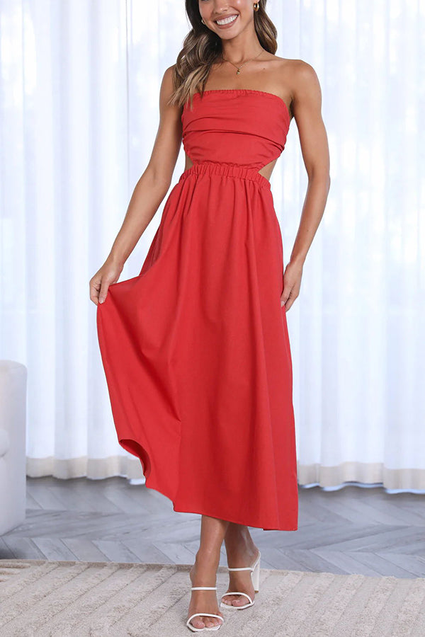 Fun Memories Strapless Pocketed Elastic Waist Midi Dress