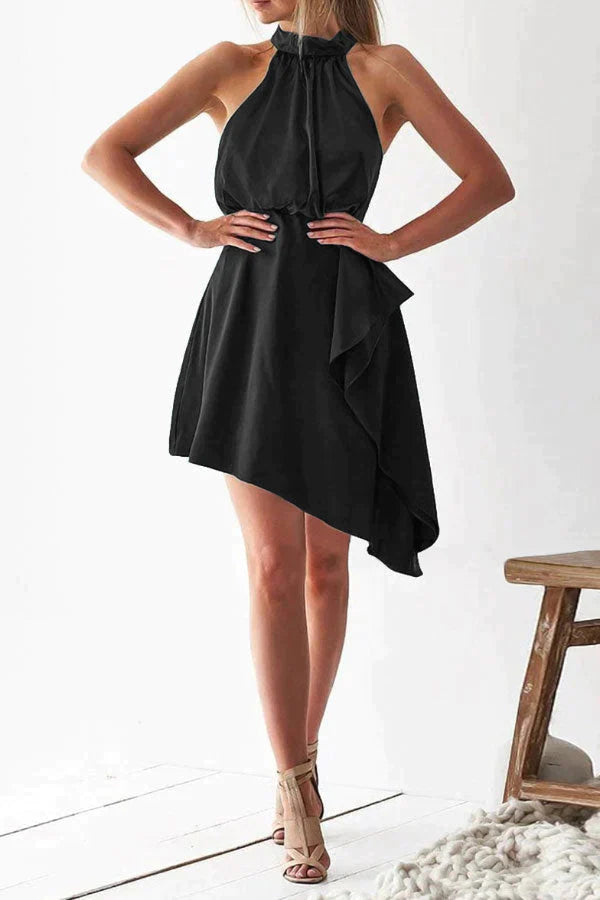 Elegant Halter Neck Ruffle Dress