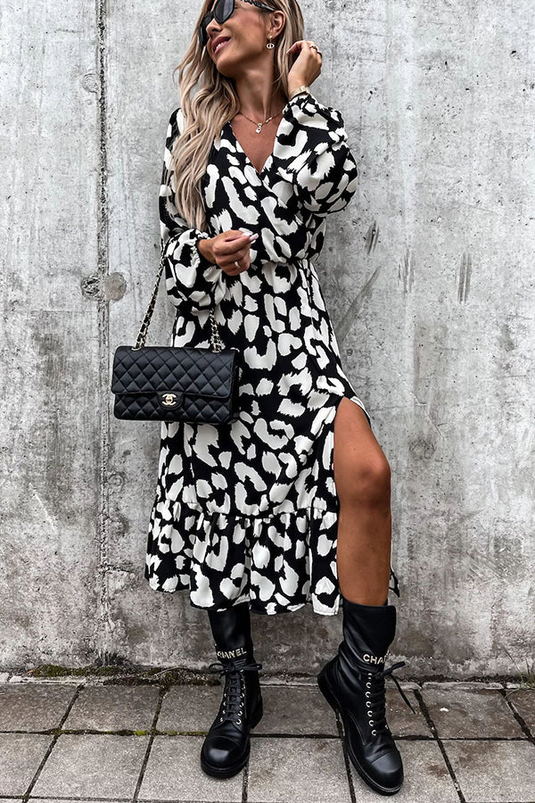 Running Wild Leopard Print Slit Midi Dress