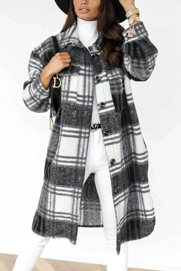 Women's  Woolen Plaid Trench Coat