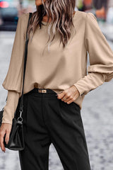 Long Sleeve Back Button Solid Color Casual Top