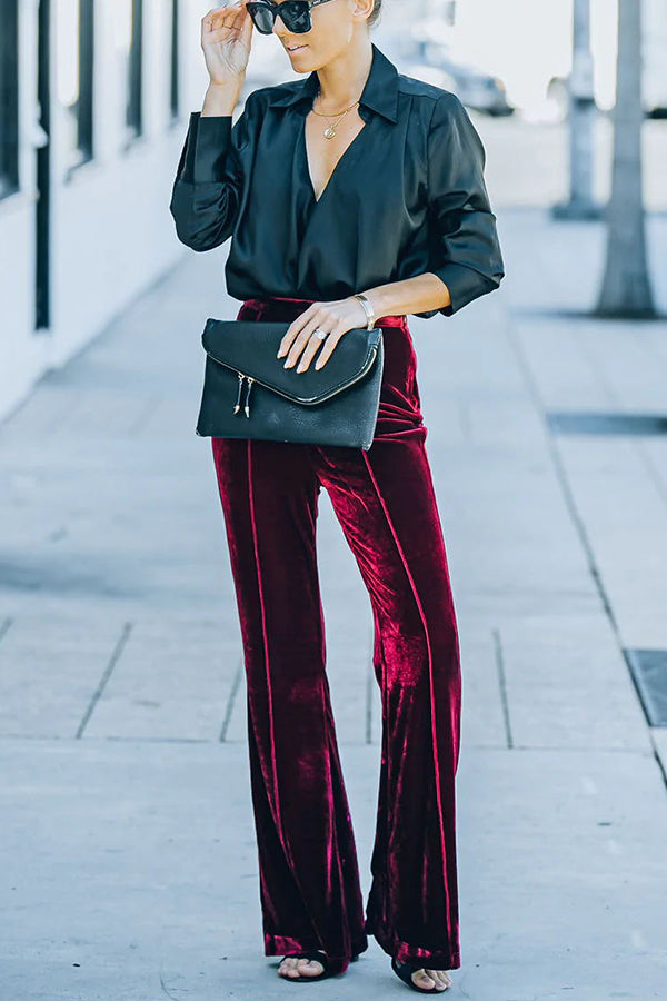 Perfect Glam High Rise Velvet Flare Pants