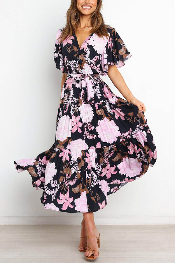 Melody of Summer Floral Ruffle Midi Dress