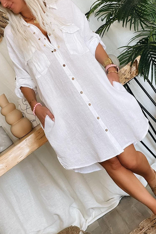 Desert Vibes Pocketed Button Shirt Midi Dress