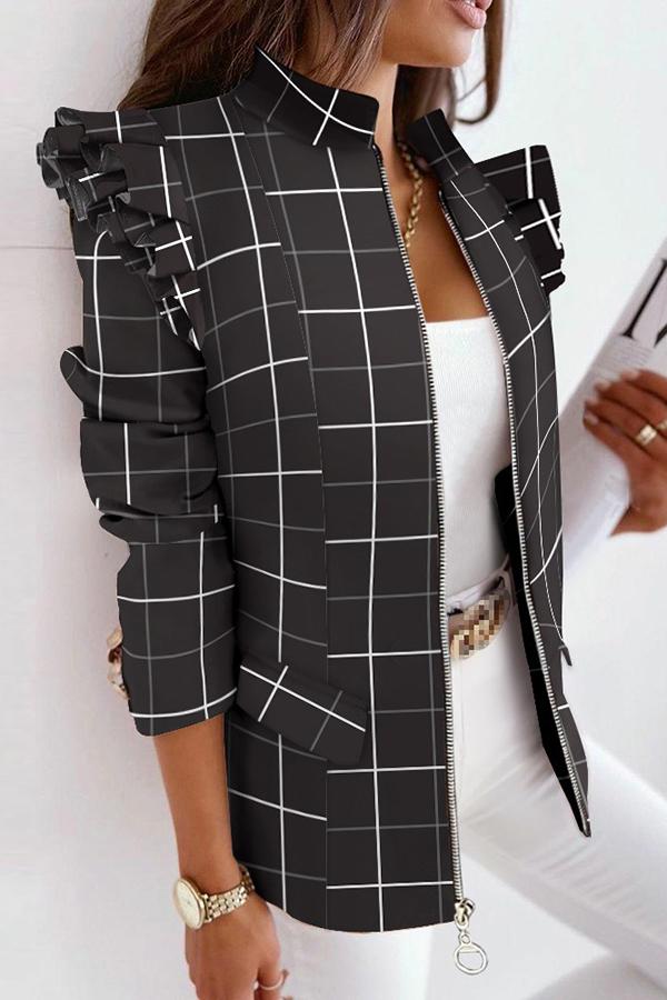 Women's Ruffle Plaid Trench Coat