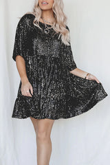 Sequined Round Neck Cute Style Mini Dress