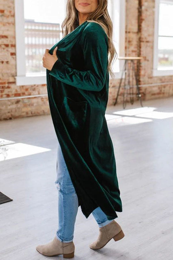 Like Royal Velvet Long Sleeve Pocket Drape Jacket