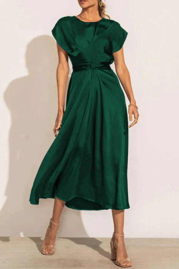 Elegant  All-match Tie Waist Midi Dress