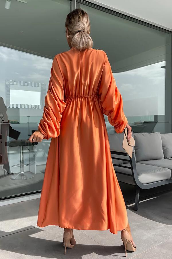 Whisper of A Thrill Satin Ruched Dolman Sleeves Maxi Dress