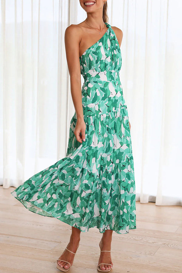 Just Met You Floral Knot Detail One Shoulder Tiered Maxi Dress