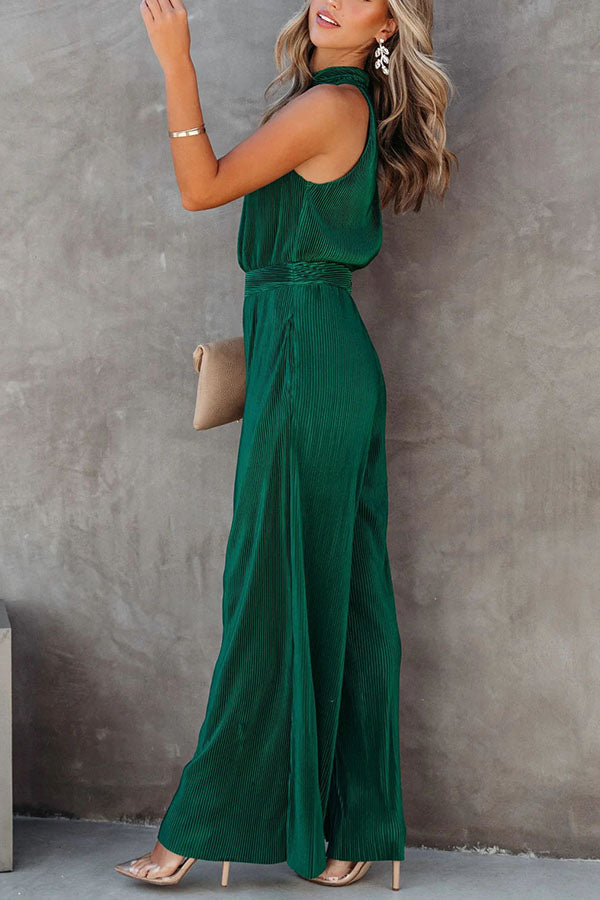 Iconic Lady Pocketed Plisse Wide Leg Jumpsuit