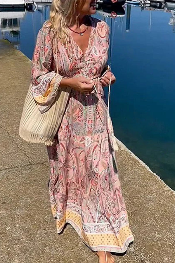 Floral Print Pullover Long Sleeved Maxi Dress