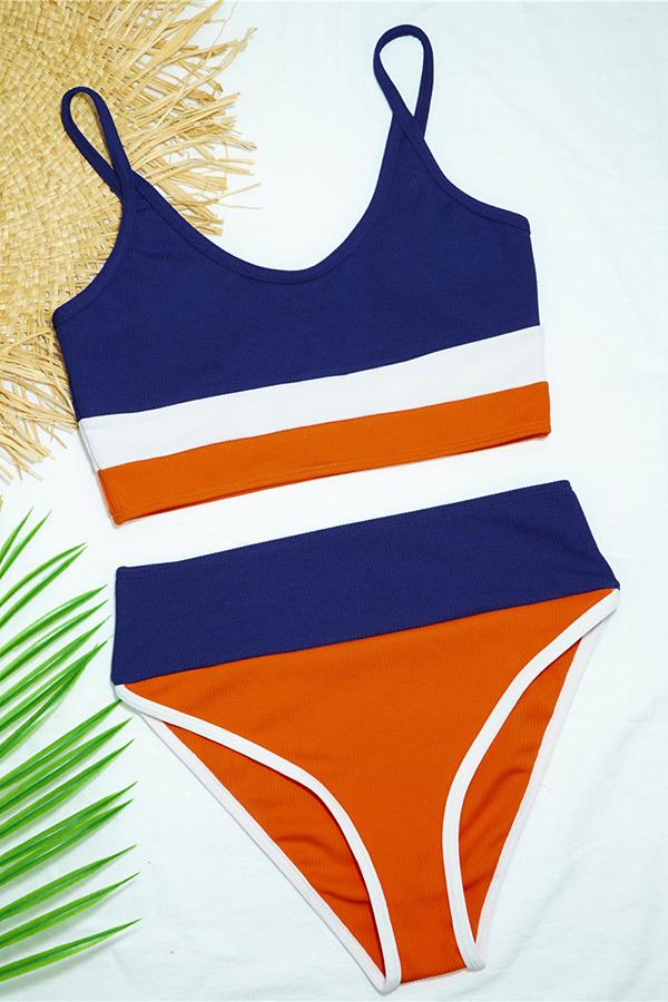 Sporty Color Block High Waist Bikini