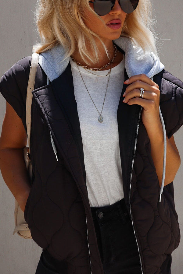 Fall and Forever Zipper Pocket Hooded Quilted Cotton Vest