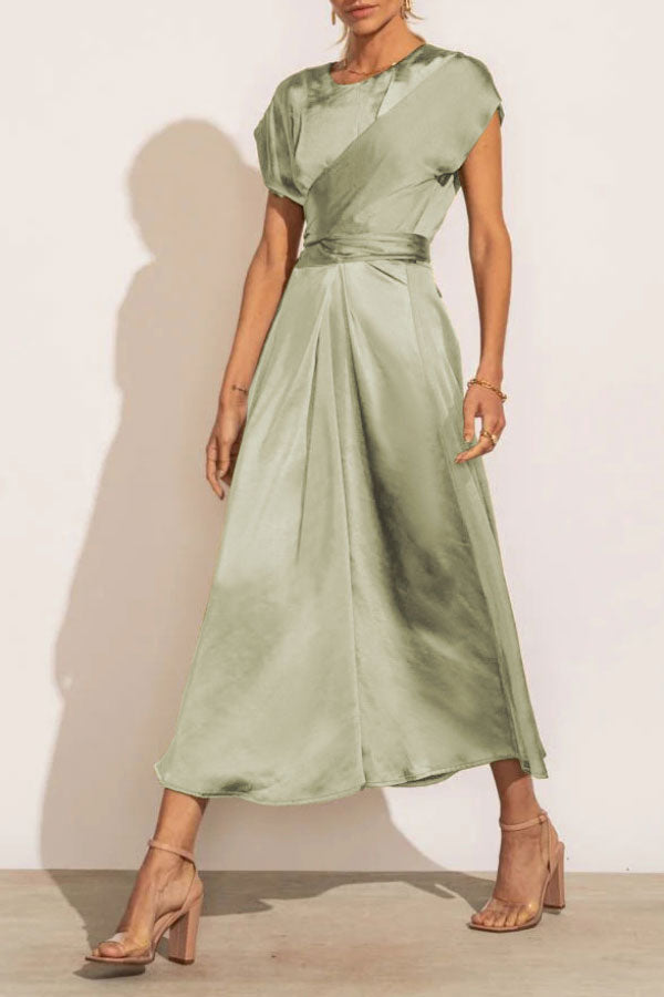 Elegant  All-match Tie Waist Midi Dress