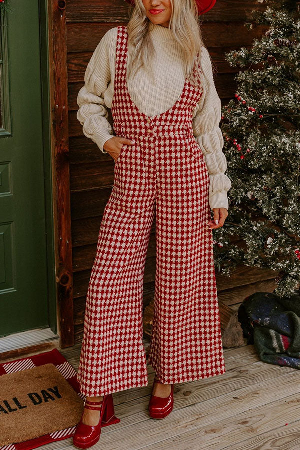 Dreaming of Soho Houndstooth Front Pocket Wide Leg Jumpsuit