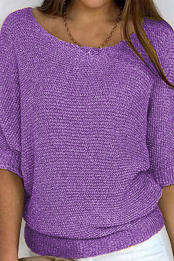 Crew Neck Knitted Half Sleeve Sweater