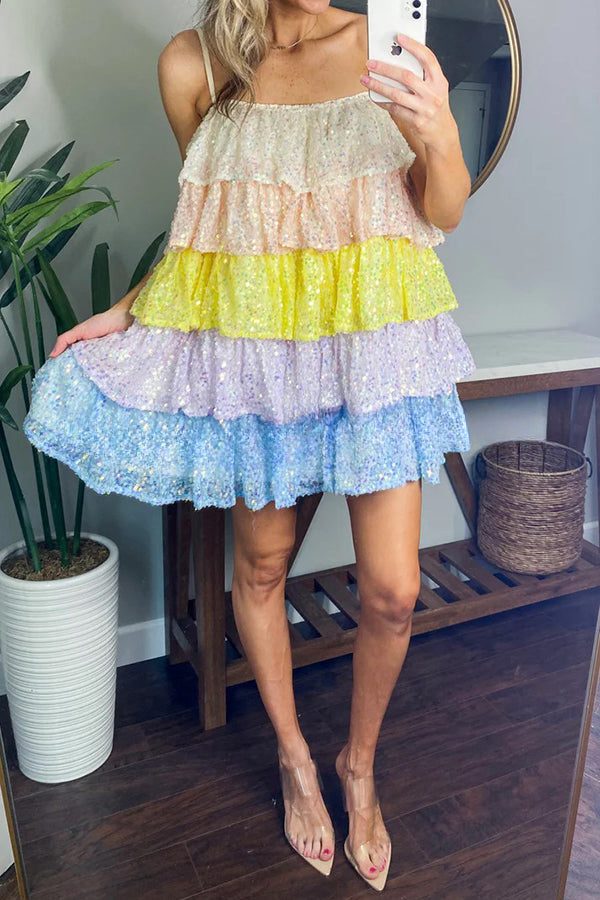 Layered Multicolored Sequin Mini Dress