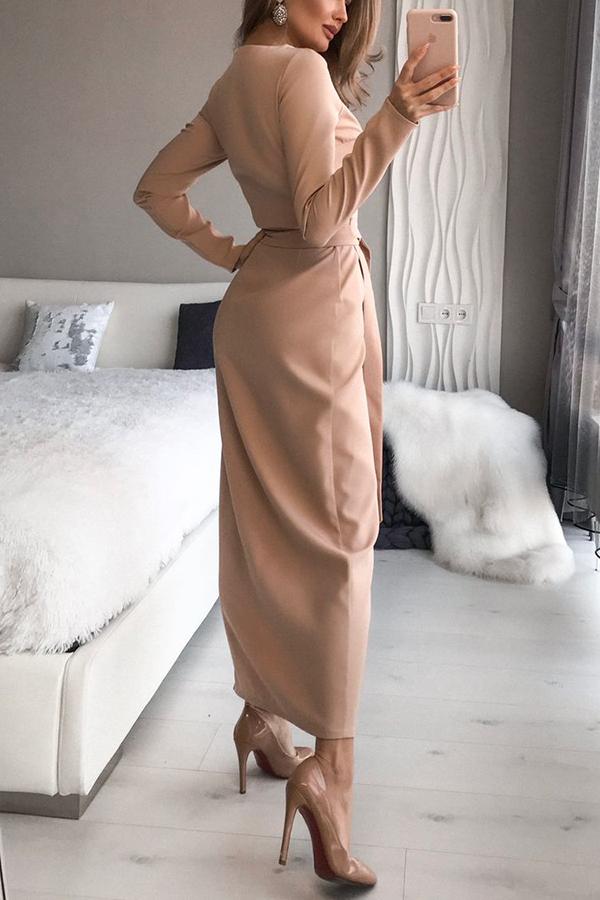 Troy Wrap Long Sleeve Collarless Maxi Dress