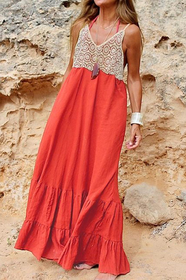 V Neck Cutout Camisole and Halter Neck Maxi Dress Two Piece Set