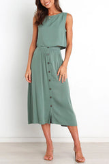 Lainey Crop Top and Pocketed Button Front Midi Skirt Set