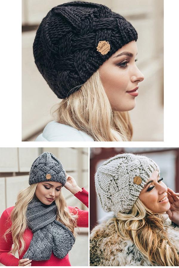 Retro style rhombus lattice thick needle wool knitted hat