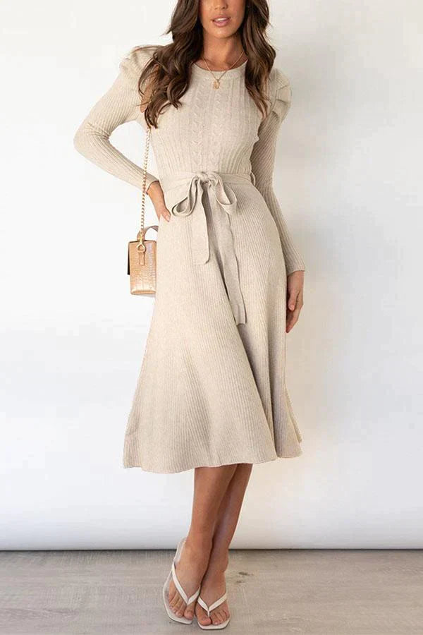 Bubble Long-sleeved Knitted Mid-length Dress