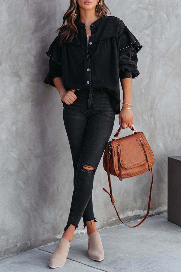 Balloon Sleeve Oversized Denim Shirt