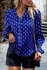 Printed V Neck Pullover Long Sleeved Shirt