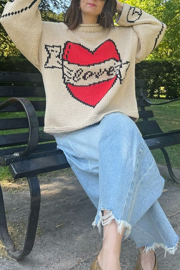 Love Is A Gift Creative Love Pattern Knit Loose Pullover Sweater