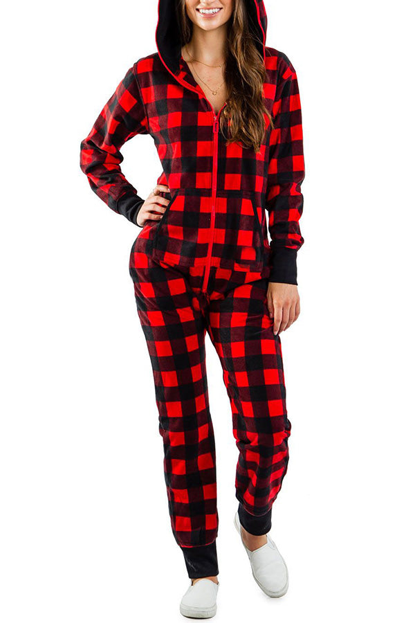 Loungewear-Overall mit Weihnachtsdruck, Reißverschlusstaschen und Kapuze