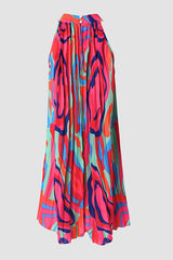 The Violette Abstract Print Halter Pleated Dress