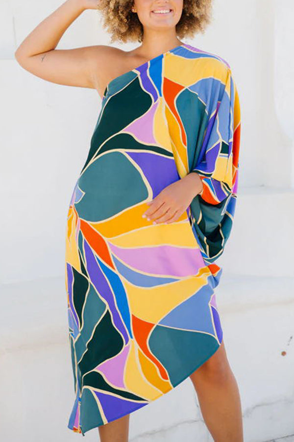 Dare To Love Multi Print One Shoulder Dress