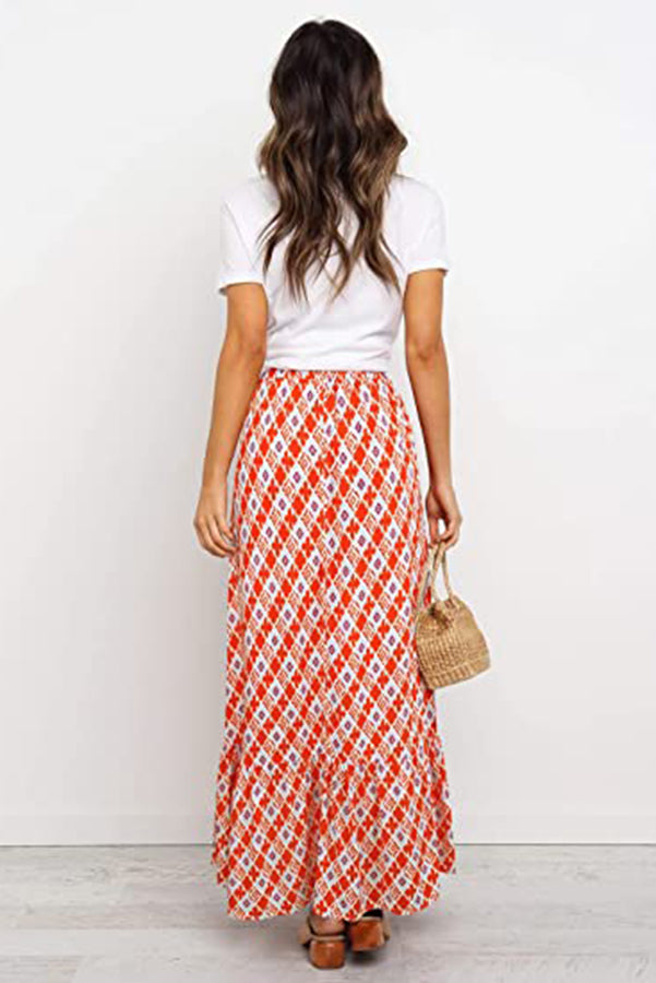 Coastal Charisma Printed Elastic Waist Maxi Skirt