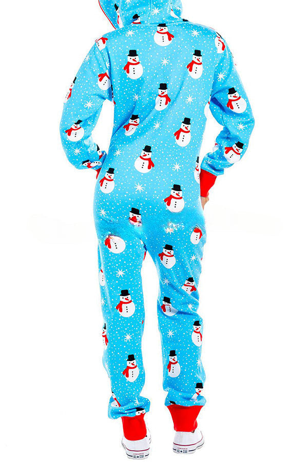 Loungewear-Overall mit Weihnachtsdruck, Reißverschlusstaschen und Kapuze
