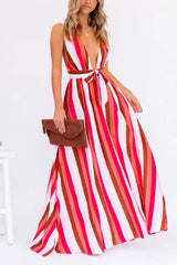 Deep V Striped Dress