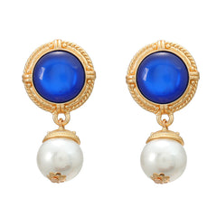 Retro Elegant Gentle Court Green Glaze Pearl Dangle Earrings