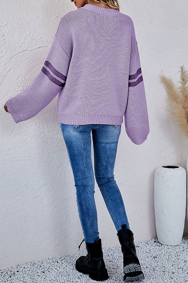 Contrast Color Round Neck Pullover Love Heart Knitted Long Sleeved Sweater