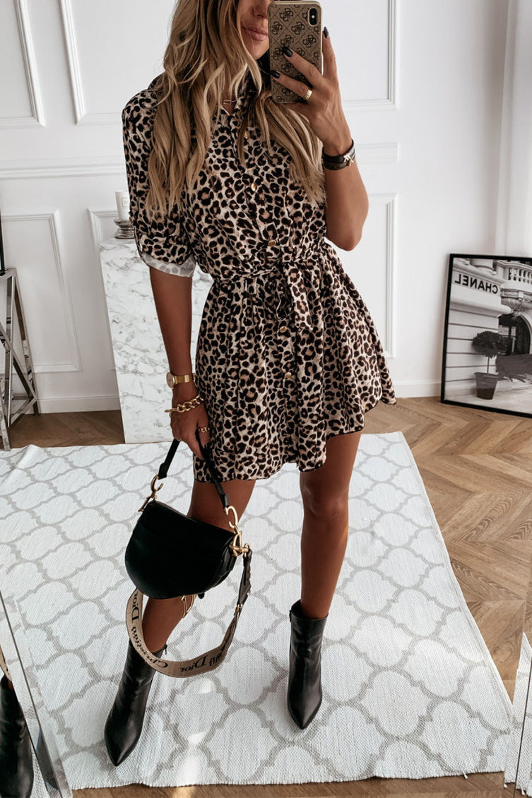 Casual Printed Shirt Mini Dress