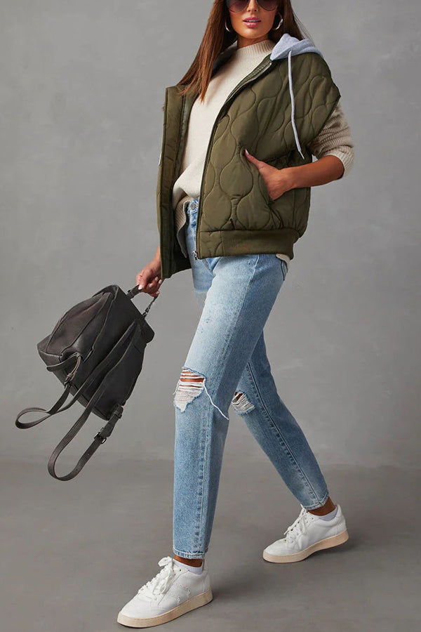 Fall and Forever Zipper Pocket Hooded Quilted Cotton Vest