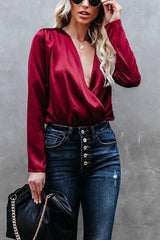 Loose elastic waist sexy V-neck long sleeve shirt