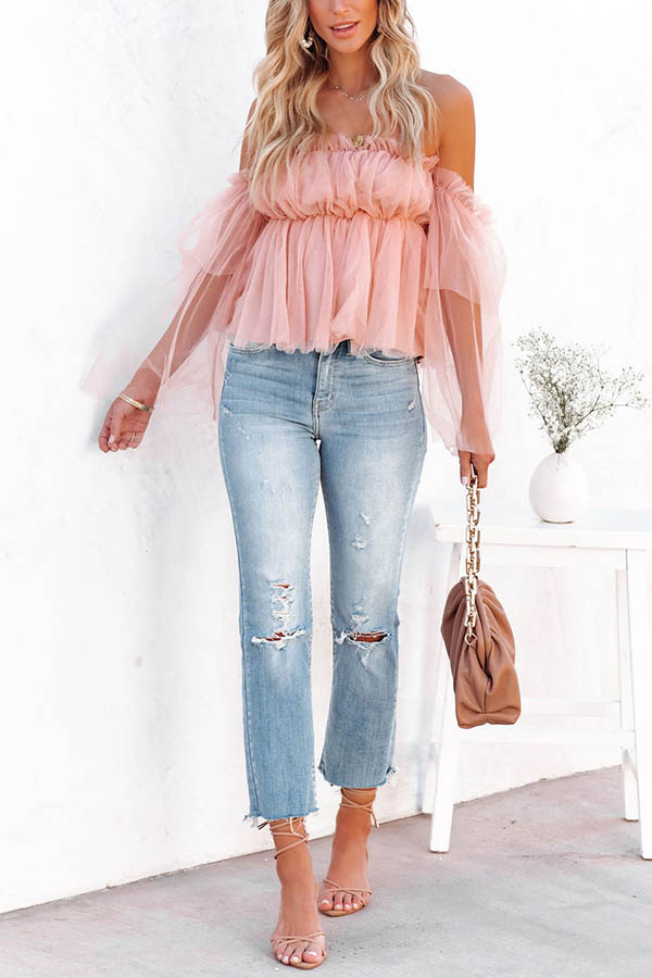 Viana Off The Shoulder Tulle Blouse