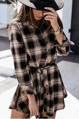 V Neck Plaid Shirt Dress