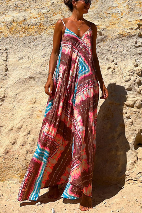 Beautiful Destination Tie-dye Print Pocketed A-line Maxi Dress