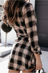 V Neck Plaid Shirt Dress