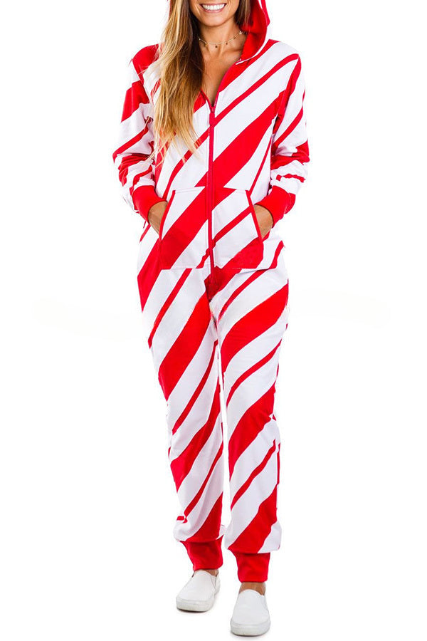 Loungewear-Overall mit Weihnachtsdruck, Reißverschlusstaschen und Kapuze