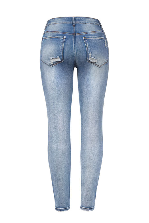 Slim-fit Ripped Multi-button Jeans