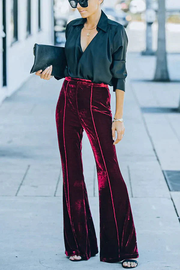 Perfect Glam High Rise Velvet Flare Pants