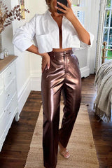 Funky Fun Design Metallic Fabric Pocket Stretch Straight Pants