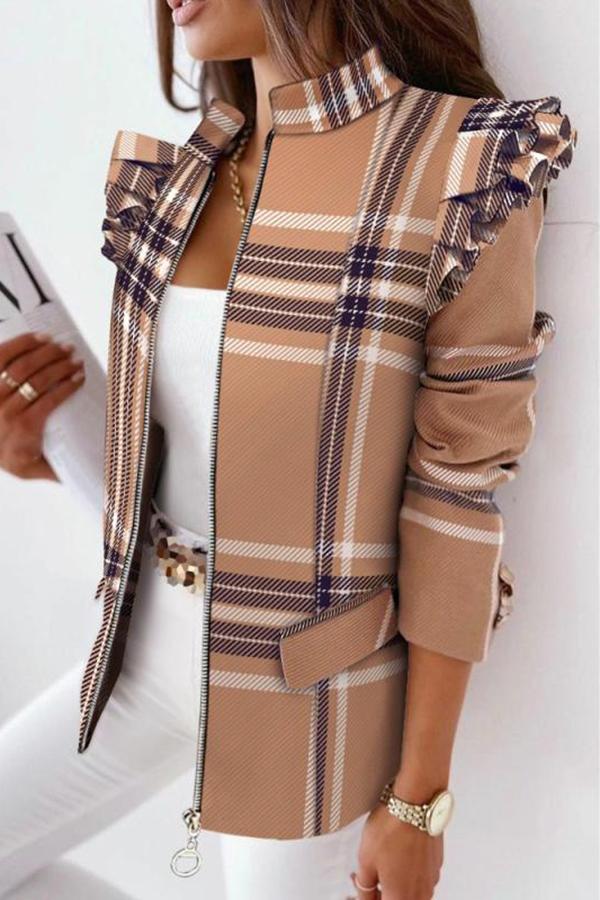 Women's Ruffle Plaid Trench Coat